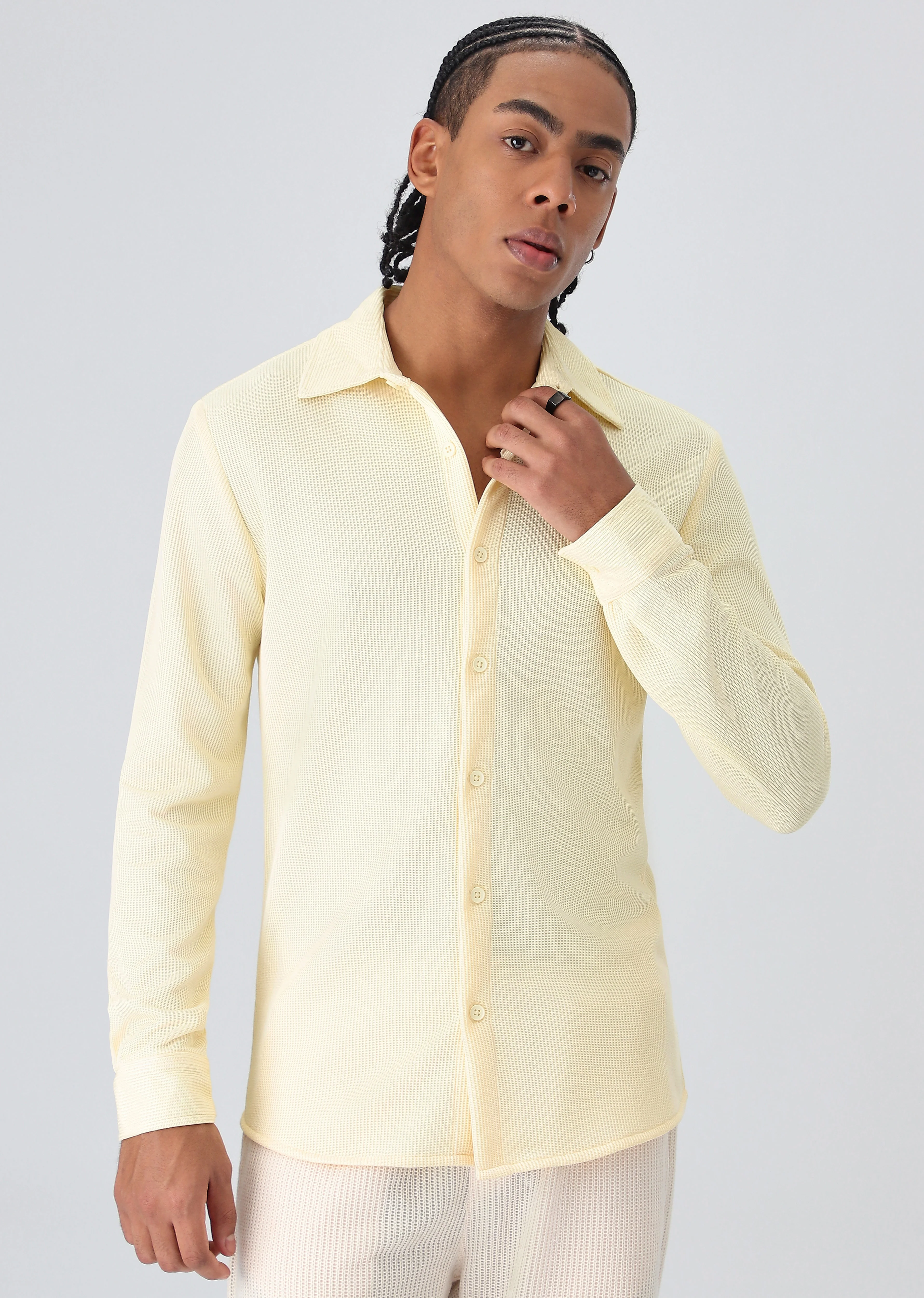 Yellow Plain Knitted Shirt - Image 3