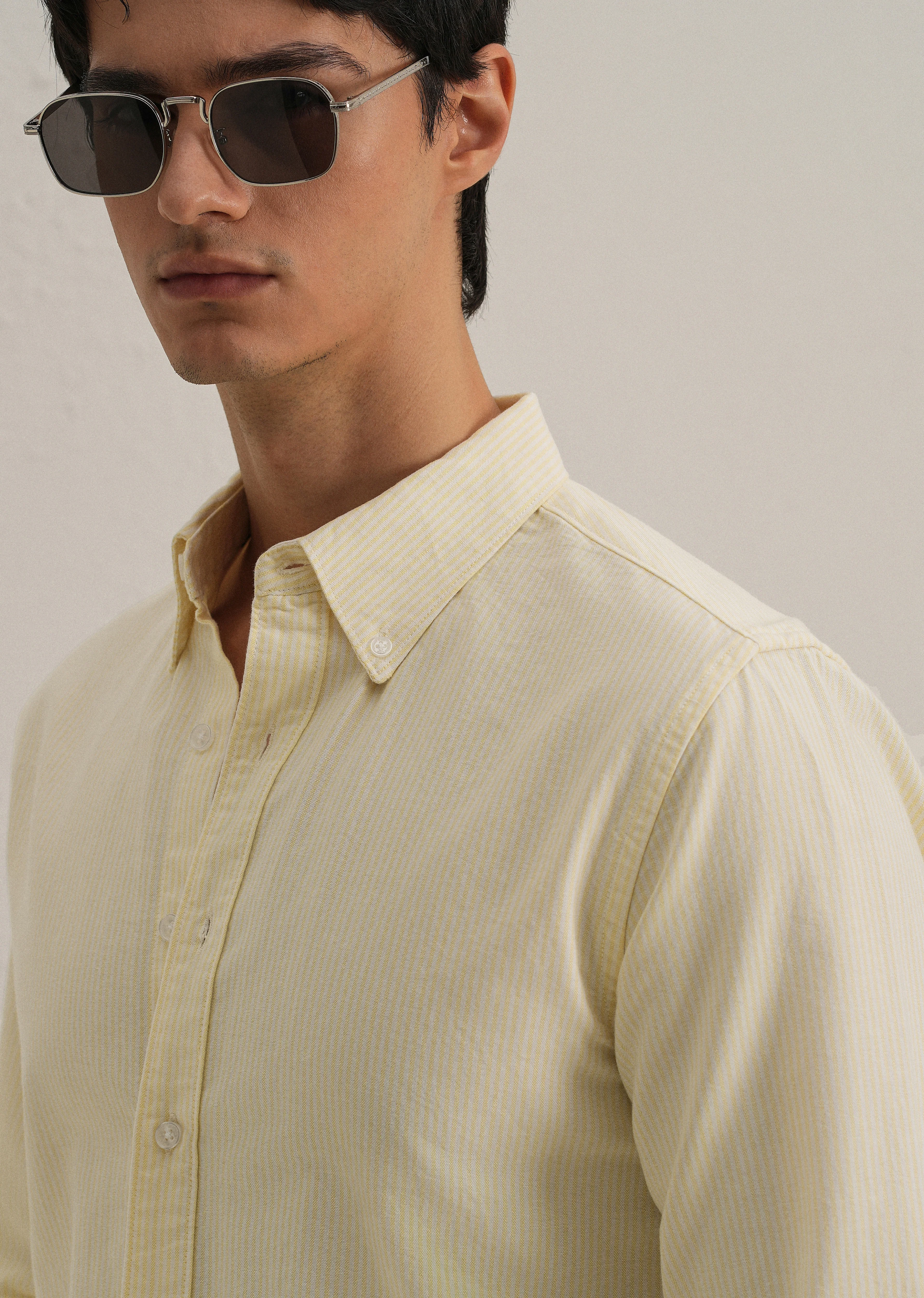 Yellow Vertical Striped Cotton Shirt - Image 2