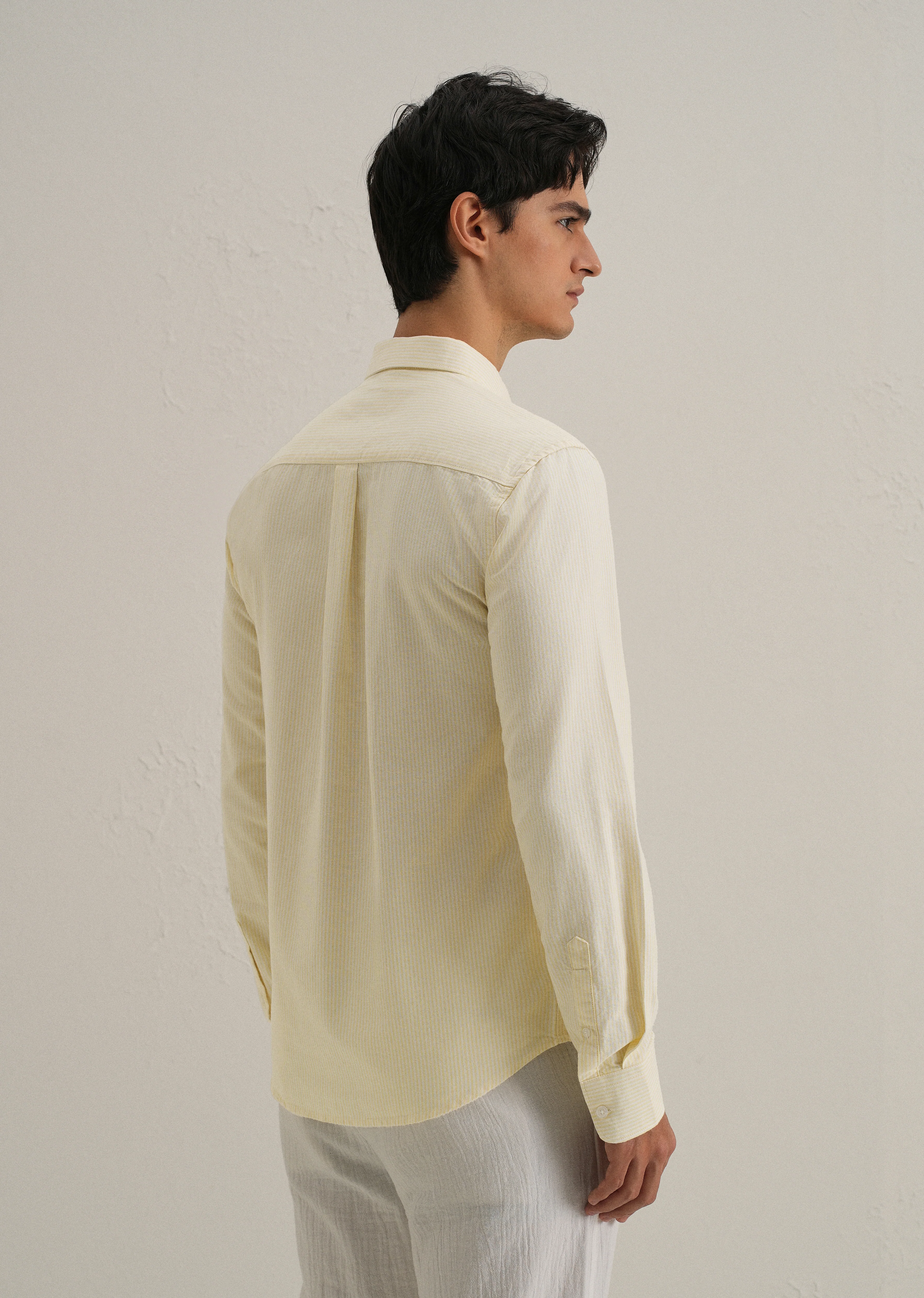 Yellow Vertical Striped Cotton Shirt - Image 3