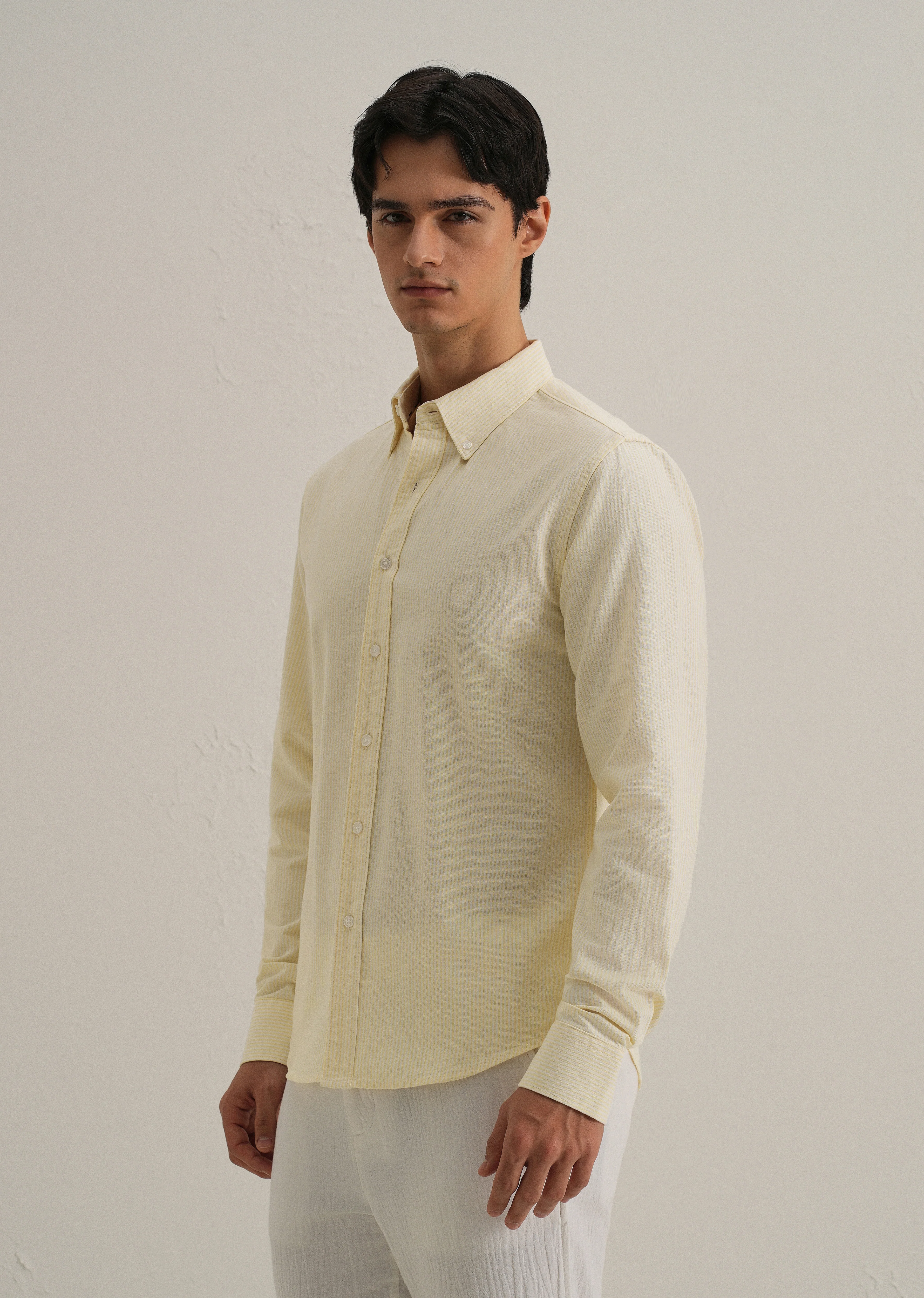 Yellow Vertical Striped Cotton Shirt - Image 5
