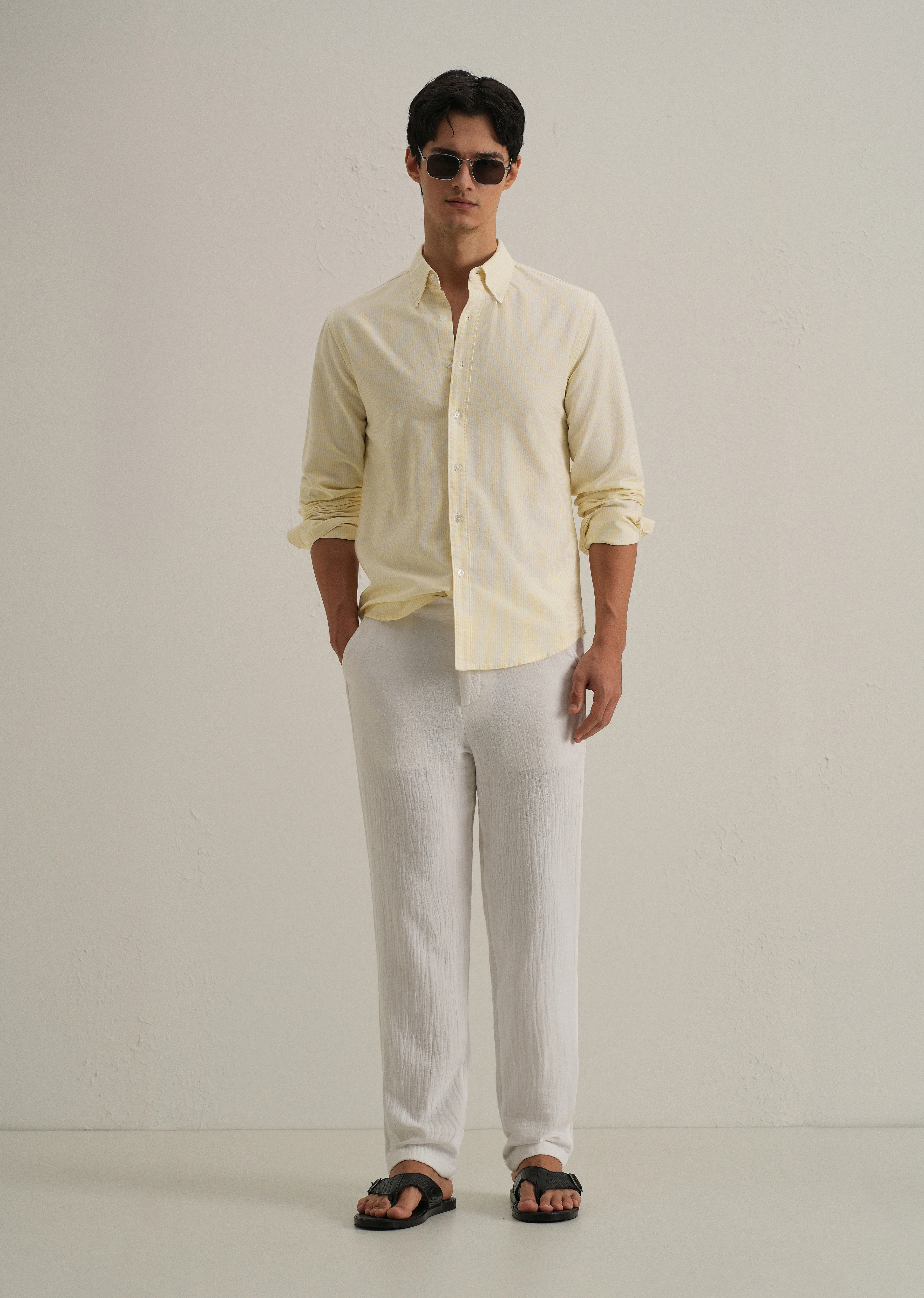 Yellow Vertical Striped Cotton Shirt - Image 6