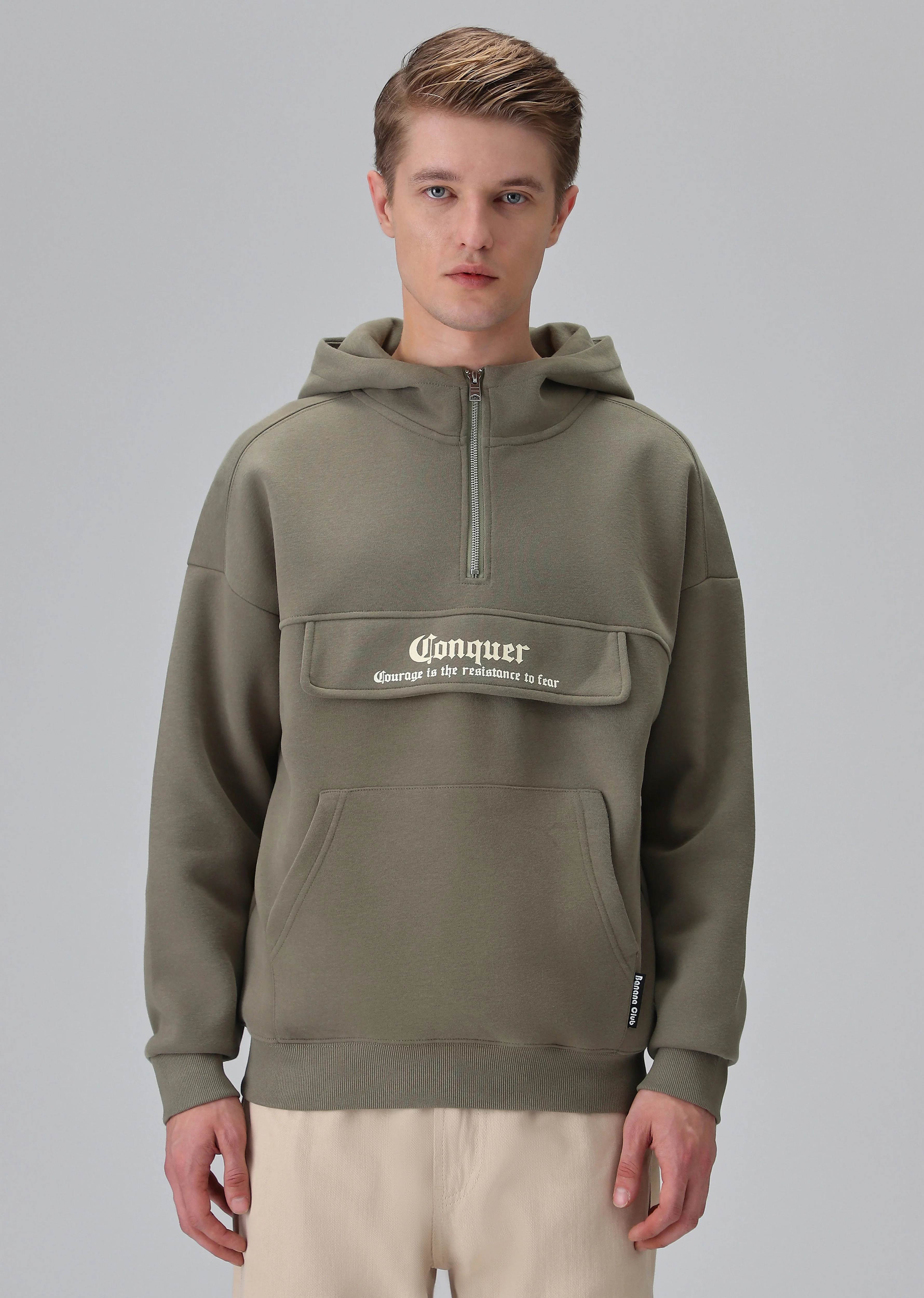 Zipper Style Olive Hoodie - Image 3