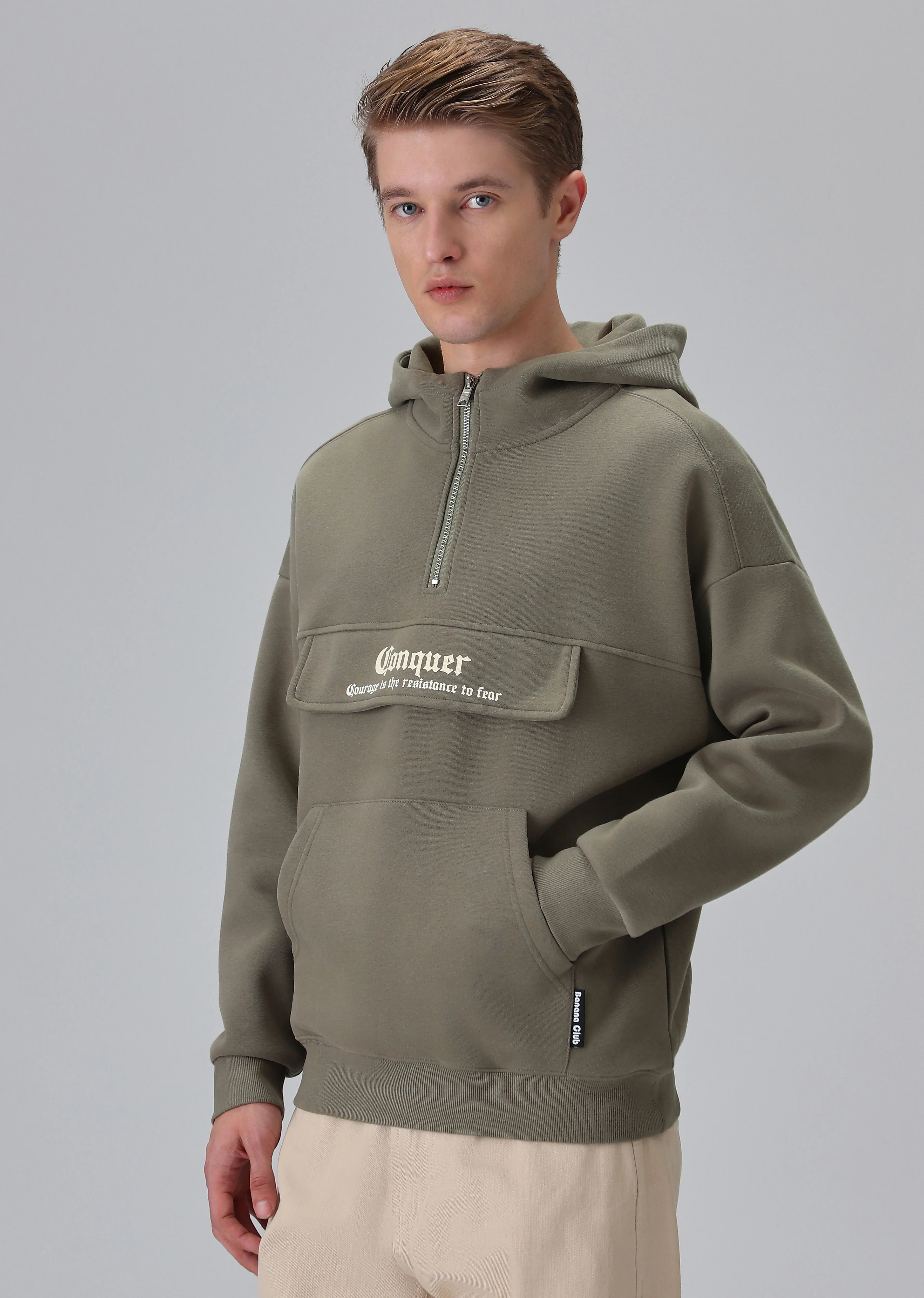 Zipper Style Olive Hoodie - Image 4