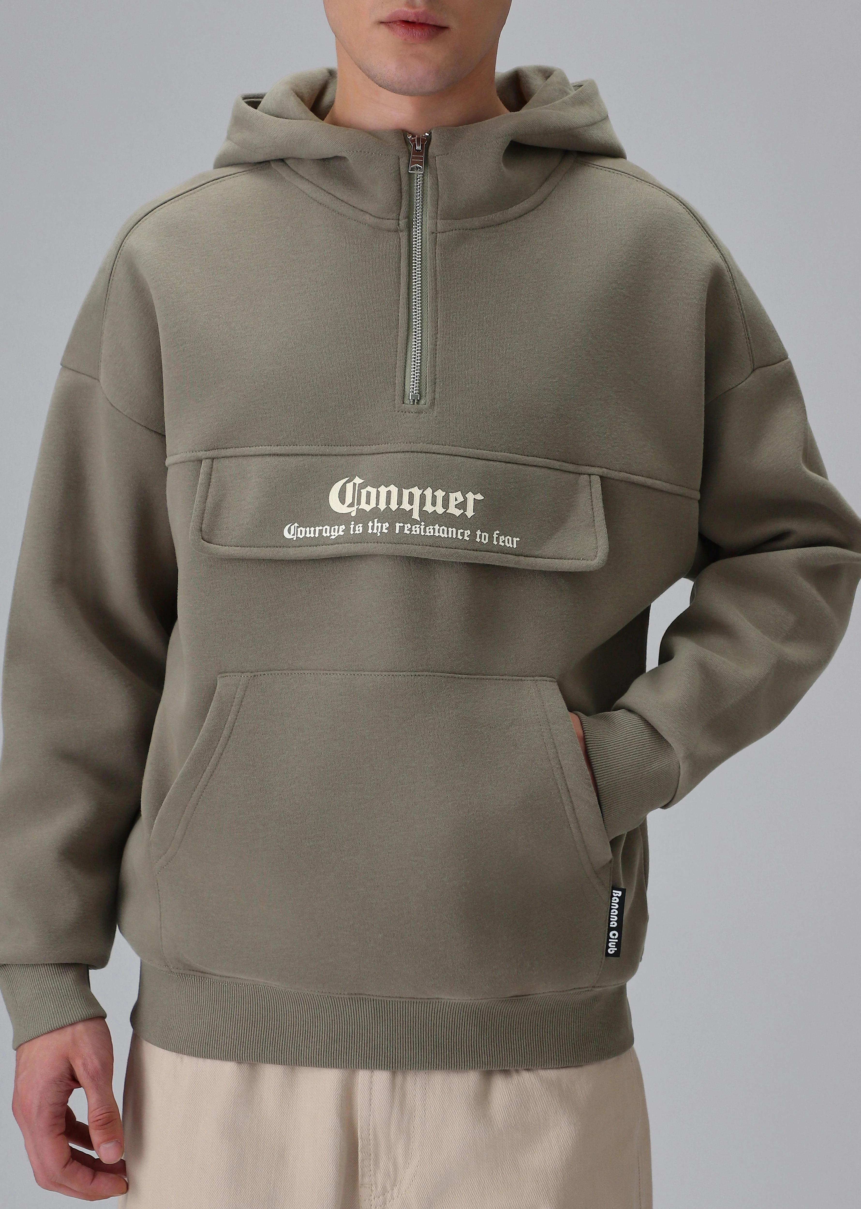 Zipper Style Olive Hoodie - Image 7